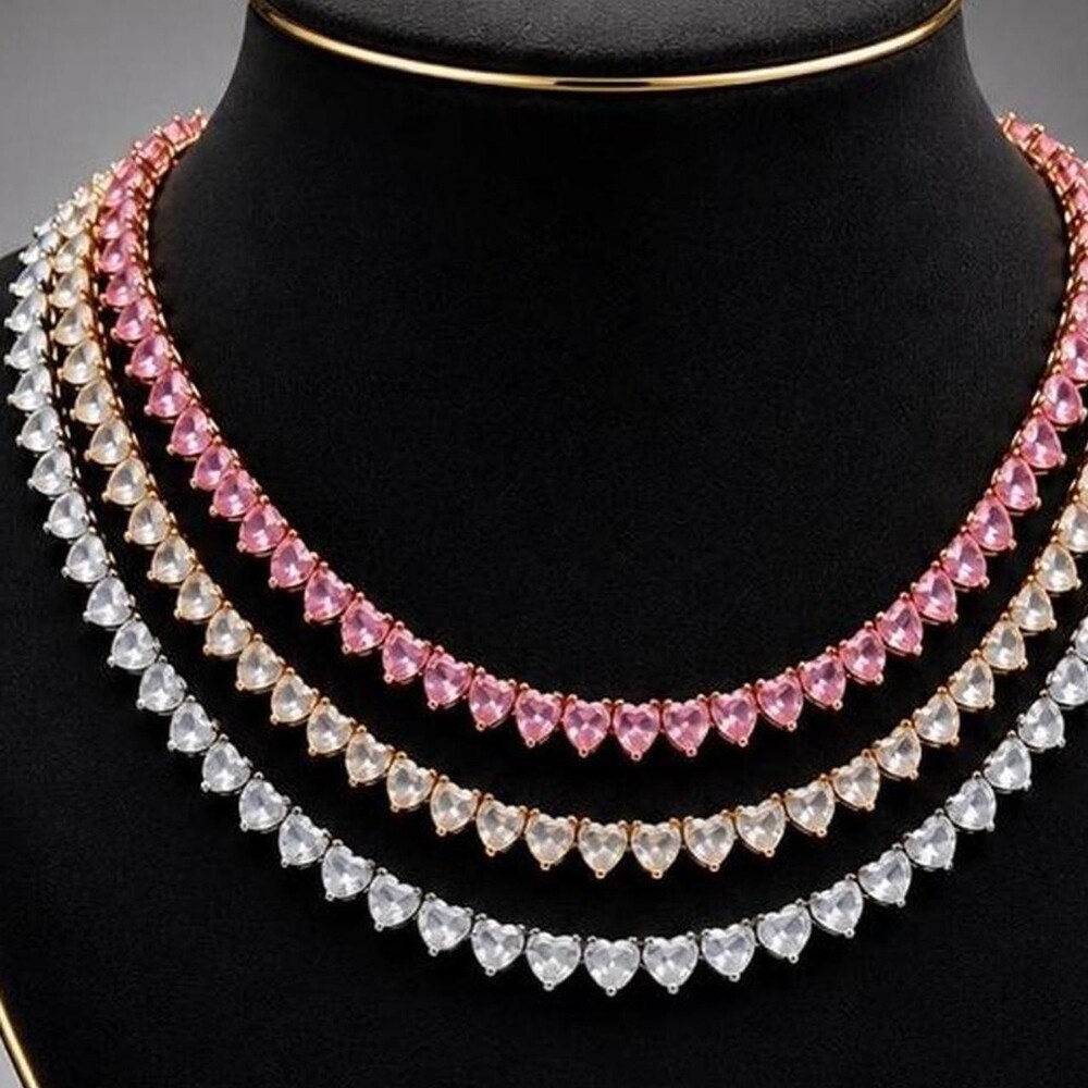 Tennis Heart Necklace 16inch (choose color)